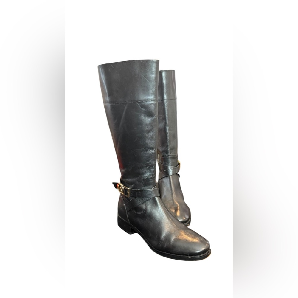 Michael Kors Black Heeled Boots Sleek Leather Design - Picture 4 of 13